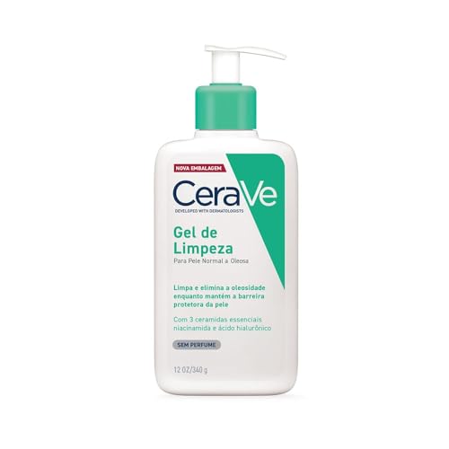 CeraVe Gel de Limpeza Facial para Peles Normais a Oleosas com 3 Ceramidas, Ácido Hialurônico e Niacinamida, Limpeza Profunda, Controla o Brilho sem Ressecar, 340g