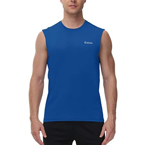 Cakulo Men's Workout Swim Sleeveless Shirts Quick Dry Beach Pool Tech Running Athletic Exercise Muscle Tank Top Big and Tall Medium Deep Blue