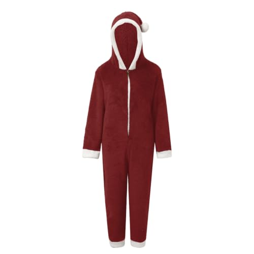 Kids Christmas Santa Hat Hooded Onesie Cozy Fleece Jumpsuit Outfit Girls - image 4