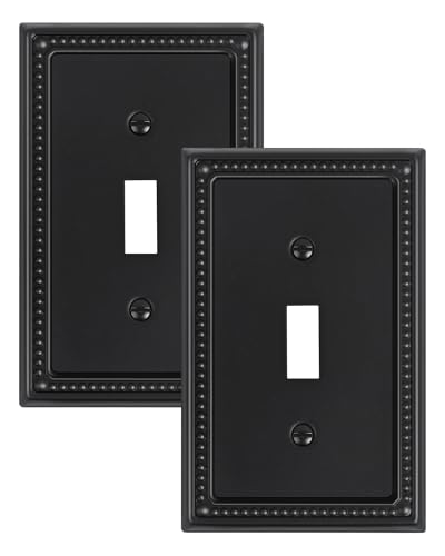 TREEWELL 2-Pack Single Toggle Light Switch Cover Plate Pearls Decorative Switch Plate Covers Black 1 Gang Metal Wall Plate Corrosion Resistant