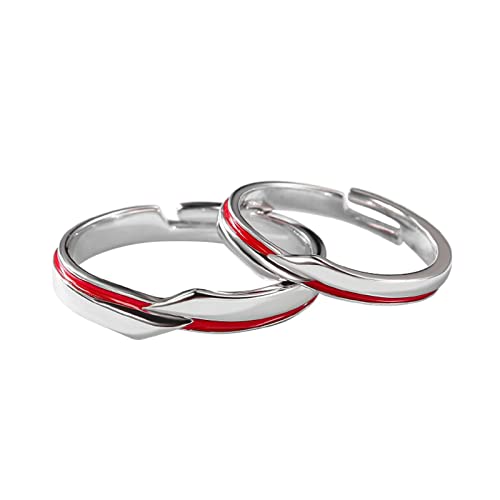 Engagement Rings Sterling Silver, Wedding Rings for Couples Set Red Red Line Pattern Birthday Gift Ring