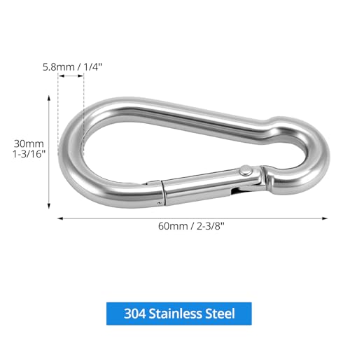 Qwork® Set 10 Moschettoni M6 In Acciaio Inox 304-60 X 30 Mm - Carico Massimo 135 Kg - Per Campeggio, Portachiavi, Borracce - 3