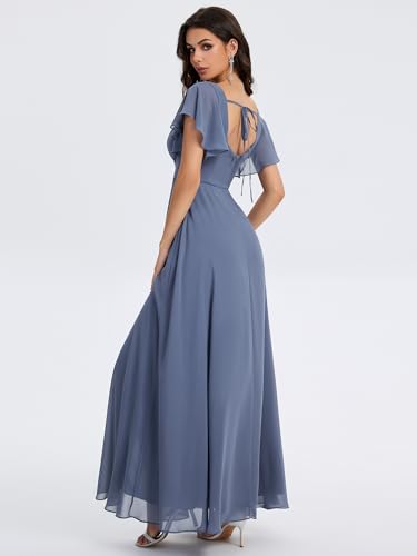 Ever-Pretty Women's Square Neck Short Sleeves Split Chiffon Floor Length A-Line Maxi Formal Dress 024092