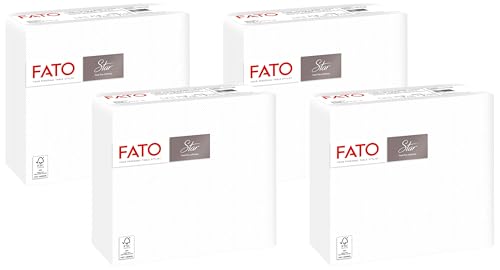 Fato, serviettes en papier jetables, douceur et moelleux, paquet de 40 serviettes, format 38x38 pliées en 4, 2 plis, couleur blanche, papier 100% pure...