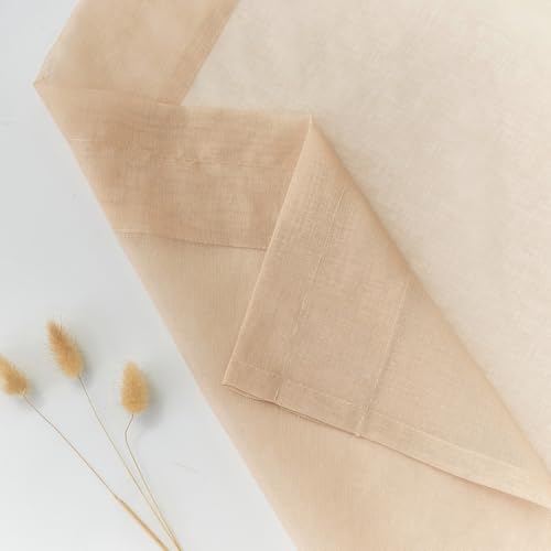 Image of MYSTIC-HOME Sheer Curtains Taupe 63 Inch Length, Rod Pocket Voile Drapes for Living Room, Bedroom, Window Treatments Semi Crinkle Curtain Panels for Yard, Patio, Villa, Parlor, Set of 2, 52 inchx 63 inch