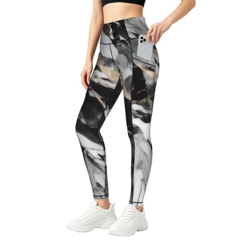 Leggings con estampado de mármol negro para tus rutinas de yoga y planes casuales