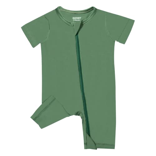 Guisby Bamboo Pajamas For Babies, Short Sleeve Footless Rompers, 2 Way Zipper Sleeper Green 12-18 Months #TOP1