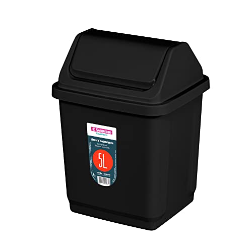 Lixeira Plástica Basculante de 5 Litros, Cor Preta, Linha Casablanca, Sanremo