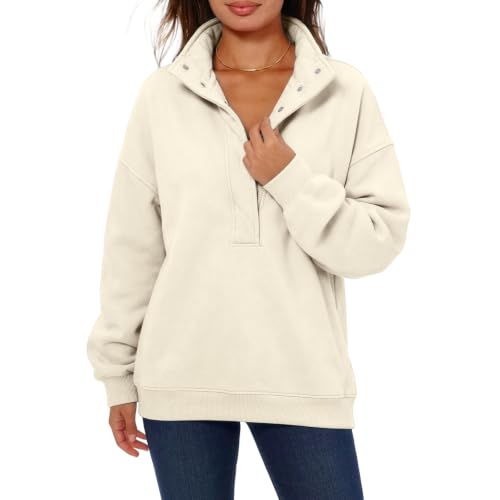Womens Mock Neck Sweatshirt Half Button Oversized Fleece Sweatshirt No Hood - image 1
