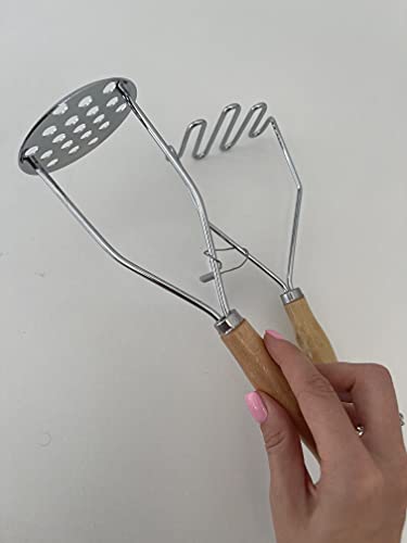 2 Pcs Potato Masher Stainless Steel, Potato Press With Wooden Handle, Heavy Duty Mashed Potatoes Masher, Sturdy & Easy To Use Wire Masher Kitchen Tools, 9,84" #TOP6