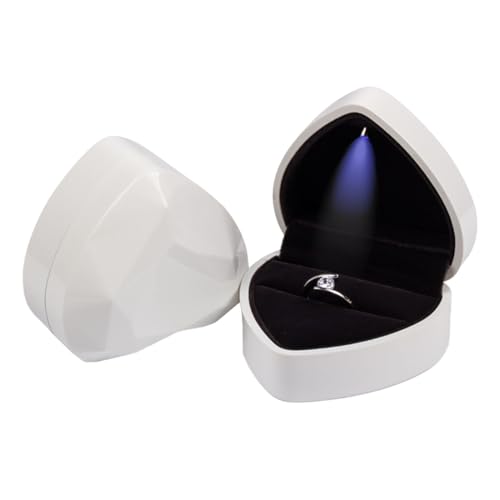 Tomedeks Caja De Anillo Con Luz Led,Caja De Anillo De Terciopelo,Joyero Para Anillo,Caja De Regalo De Joyería,Caja Anillo De Corazón Para Propuesta Compromiso Boda Festival (Blanco)