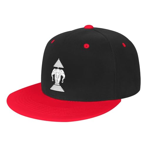 Laos Three Headed Elephant Baseball Hat Unisex Kids Adjustable Fashion Hip Hop Flat Bill Hat Red