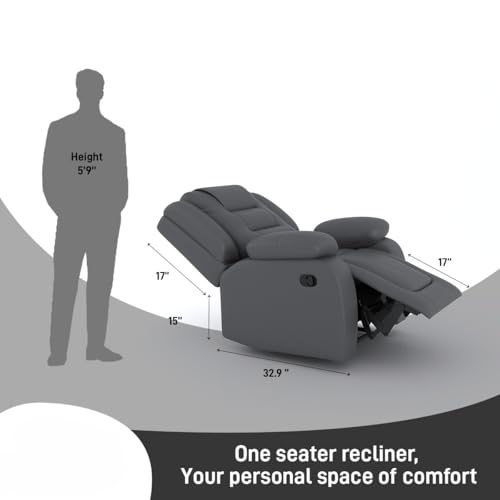 Image of Amazon Brand - Solimo Fraklin | Single Seater Sofa Recliner | Manual Recliner (Leatherette Grey)
