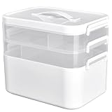 Liangduo Medicine Storage Box, Large 3-Layer First Aid Boxes,Portable Medicine Boxes with Mini 6 Compartment,Household Medication Storage Box Medical Organiser for Home Office Car School (White)