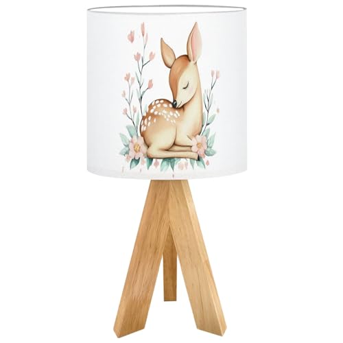 Lámpara de mesa infantil con base de trípode y pantalla de lino
