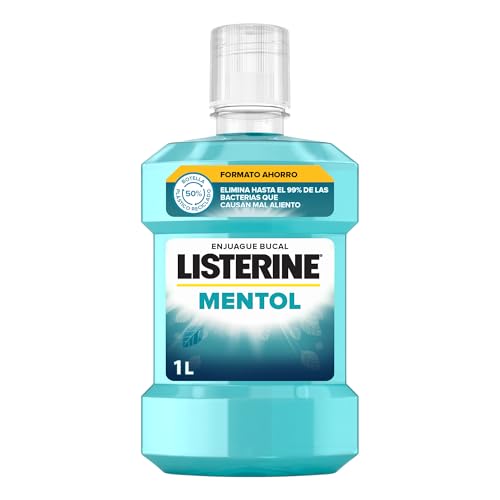 Listerine Mentol (pack de 1 x 1000 ml), enjuague bucal con flúor, colutorio bucal con 24 horas de protección, elixir bucal mentolado para un aliento fresco duradero. item packaging may vary