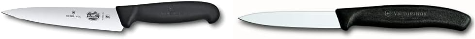 Victorinox 6 Inch Fibrox Pro Chef's Knife & 3.25 Inch Swiss Classic Paring Knife with Straight Edge, Spear Point, Black, 3.25"
