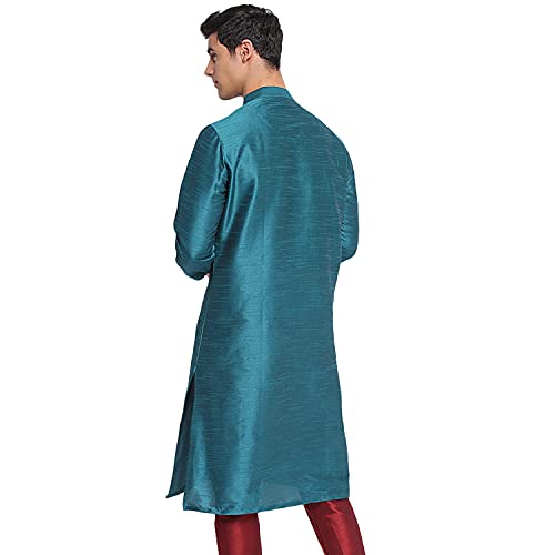 Image of Sanwara Sanwara Men Deep Blue Solid Pattern Straight Kurta