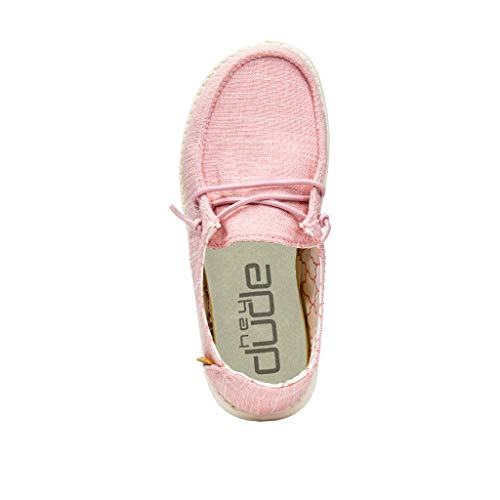Image of HEYDUDE Girl's Wendy Youth Linen Cotton Candy Size 3 | Girl's Shoes | Girl's Lace Up Loafers | Comfortable & Light-Weight