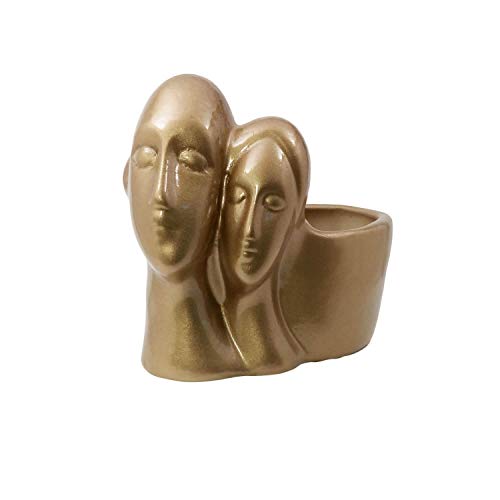 Image of Lasaki Couple Golden Ceramic Pots for Indoor Plants, Planters, Flower, Pots, gamla, Outdoor, Balcony, Home, Garden, Office Decor, Succulent Pot(L - 16 X W - 10 X H - 14.5 cm)(Plants not Included)