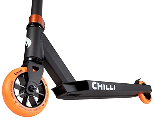 Chilli Pro Scooter Stunt-Scooter H=82cm Trick Tret Roller schwarz Orange + Fantic26 Sticker + Griptape