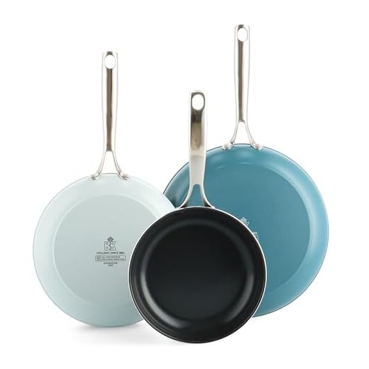 BK Sky Keramische pannenset, 3-delig, Ø 20/24/28 cm, PFAS-vrij, geschikt voor inductie, ovenvast tot 220 °C, vaatwasmachinebestendig, snelle verwarming, roestvrijstalen handgrepen, blauw