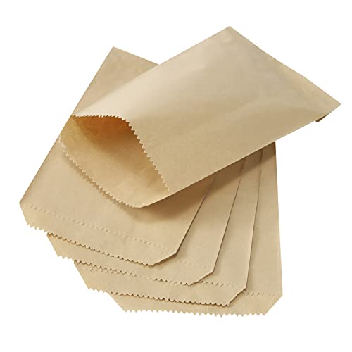Tendwarm 100 Pcs 3x5 Inches Mini Size Small Brown Kraft Paper Treat Bags Flat Favor Gift Bag for Party Wedding