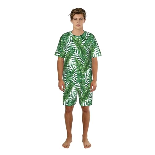 Ensemble de pyjama short pour hommes au design imprimé feuille de bananier