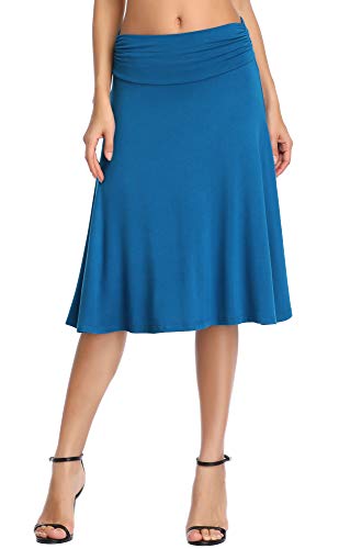 Image of Urban CoCo Women's Ruched High Waist Knee Length Jersey A-Line Stretchy Flared Casual Skirt