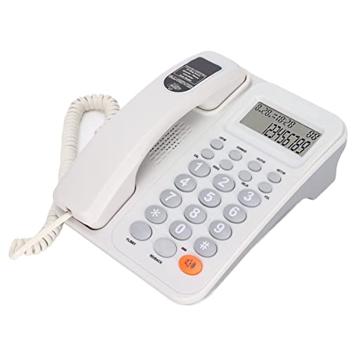 ASHATA KX-T2027CID Téléphone Filaire, Téléphone Fixe avec écran LCD, Téléphone de Bureau pour Bureau à Domicile, Hôtel, Téléphones Fixes Filaires avec Répondeur, Appel Semi-Mains Libres,(Blanc)