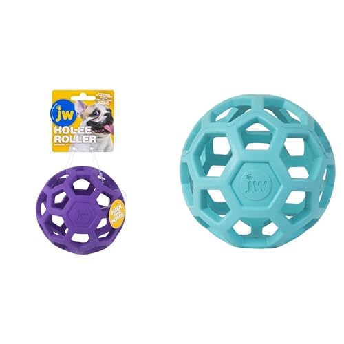 JW Pet HOL-ee Roller Dog Toy Puzzle Ball Bundle - Natural Rubber Medium 4 5 Inch Diameter 2-Pack
