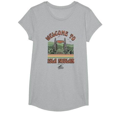 Jurassic Park 30th Anniversary Welcome to Isla Nublar T-Shirt, Girls, Heather Grey, Large