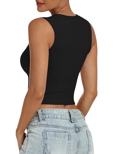 Image of ANRABESS Womens Crop Tank Tops High Neck Sleeveless Ribbed Knit Slim Fit Shirts 2026 Summer Casual Basic Workout Clothes