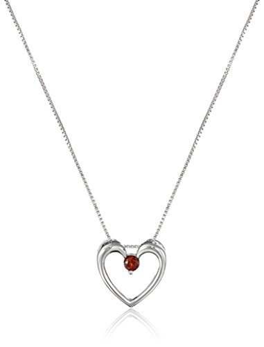 Sterling Silver and Gemstone Heart Pendant Necklace (1/6 cttw)