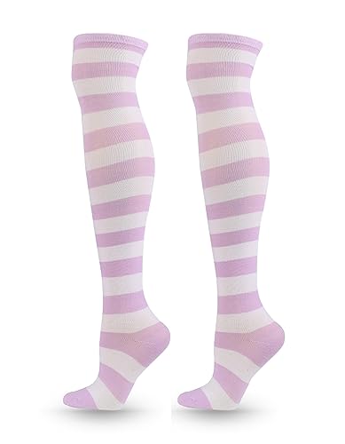 Image of ATHX Women's Knee High Socks Thigh High Socks Triple Stripe over the Knee Socks Long Opaque Thigh High Stockings