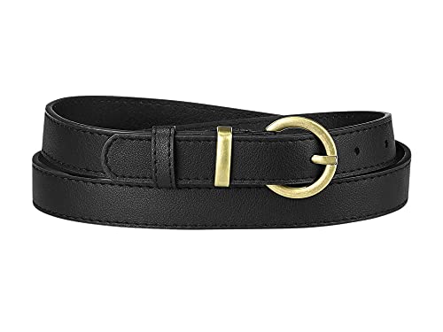 Allegra K Women PU Leather Belts Bronze Metal Pin Buckle Thin Waist Belts for Jeans Dress