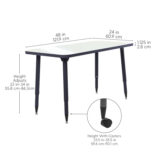 Image of Adapte Commercial Dry-Erase Classroom Activity Table - 24 inch x 48 inch Rectangle Whiteboard, ADA Compliant Tapered Legs, Glides & Casters Adjustable Height 22-34 inch Wheelchair Accessible, School Furniture