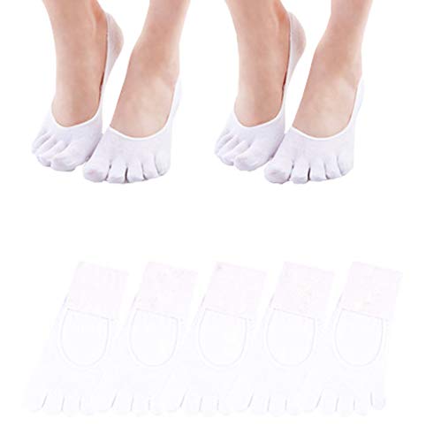 Only Faith Female Toe Socks No Show Crew Ankle Cotton Five Finger Socks,5 Pairs (white)
