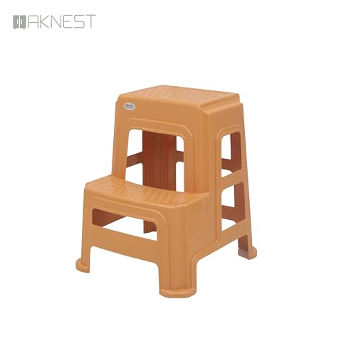 Image of Oaknest Supreme Multipurpose Plastic 2-Step Stool for Kids & Adults - Anti-Slip Lightweight Stepping Stool for Kitchen, Bathroom & Home - Amber Gold, 1 Piece