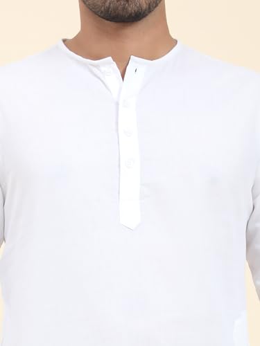 Image of Amazon Brand - Anarva Men's Cotton Solid Round Neck Kurta Long Sleeves Straight Knee Length Casual Shirt