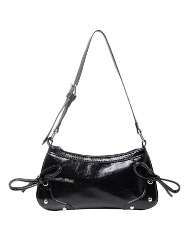 OYOANGLE Women's Bowknot Leather Square Underarm Bag Small Coquette Aesthetic Bags Y2K Shoulder Bags