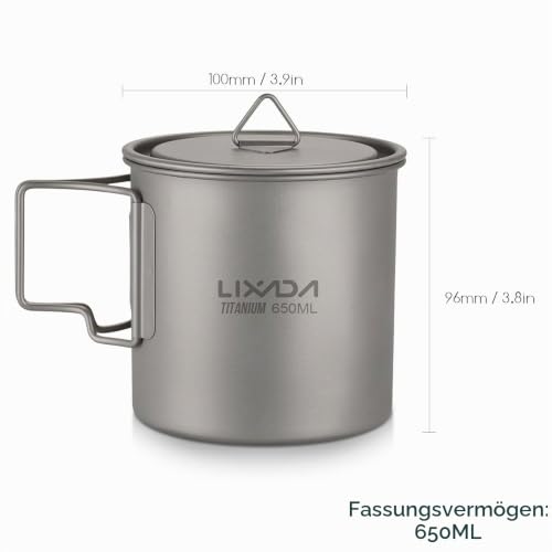 Lixada Titanium Topf Camping Titanium Becher Tragbar Klappgriff Outdoor Tasse Wasser für Picknick Wandern – Ansicht 3