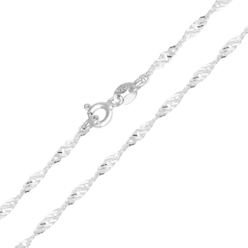 925 Sterling Silver Singapore Rope Chain Necklace - Braided Twisted Diamond Cut Rhodium-Plated Chains for Women - 16
