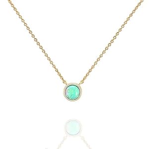 PAVOI 14K Yellow Gold Plated Round Created Green Opal Necklace | Opal Necklaces for Women