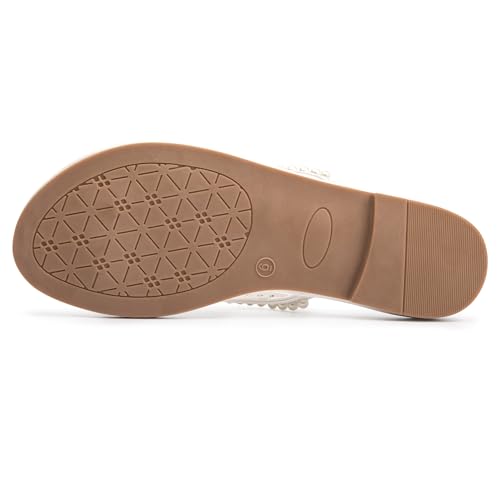 LM Women's Pearls Strappy Flat Sandals Thong Sandals Flip Flop Slip On Slide Sandals for Women Dressy Summer4