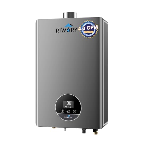 RIWORY 102000 BTU Natural Gas Tankless Water Heater, Max 4.3 GPM Intelligent Constant Indoor Instant Gas On Demand Hot Water Heater Tankless with Freeze Protection, 3/4' NPT, for 3-4 Water Points