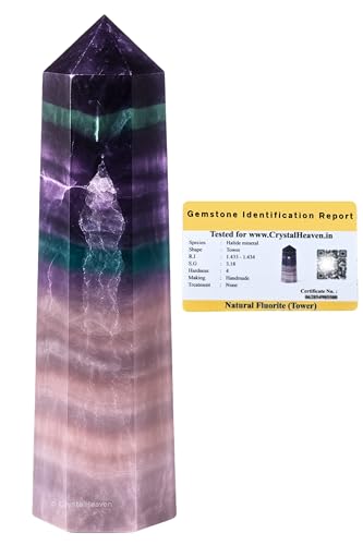 Image of Crystal Heaven Certified Multi Fluorite Crystal Tower Obelisk Point For Chakra, Healing & Balancing-Aaa Grade Original Certified Gemstone Agate For Reiki Meditation Yoga Spiritual (2-3 Inches)