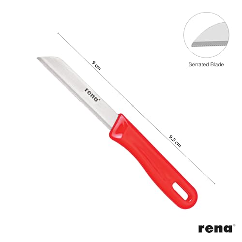 Image of Rena 5 Piece 90 mm Kitchen Knife Set, Sharp Serrated Stainless Steel Knife Set for Kitchen Use, for Fruits, Vegetables, Bread. Rust Resistant, Dishwasher Safe, Durable & Long Lasting