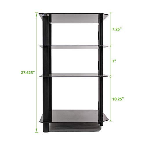 NavePoint Media Stand Glass 4 Shelf Audio Video Component Storage Tower