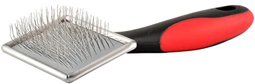 Image of Jeffers Pet Non Slip Slicker Grooming Brush - Soft Flexible Pins, Red & Black Handle. Detangling Grooming Tool for Dogs & Cats w /Short, Long, Thick & Curly Coats, Easy Storage, Travel Size - Small